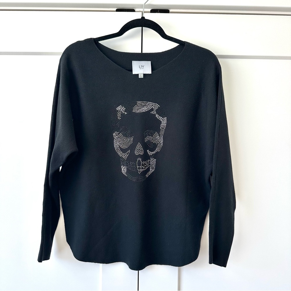 LIV Milano skull rhinestone sweater
